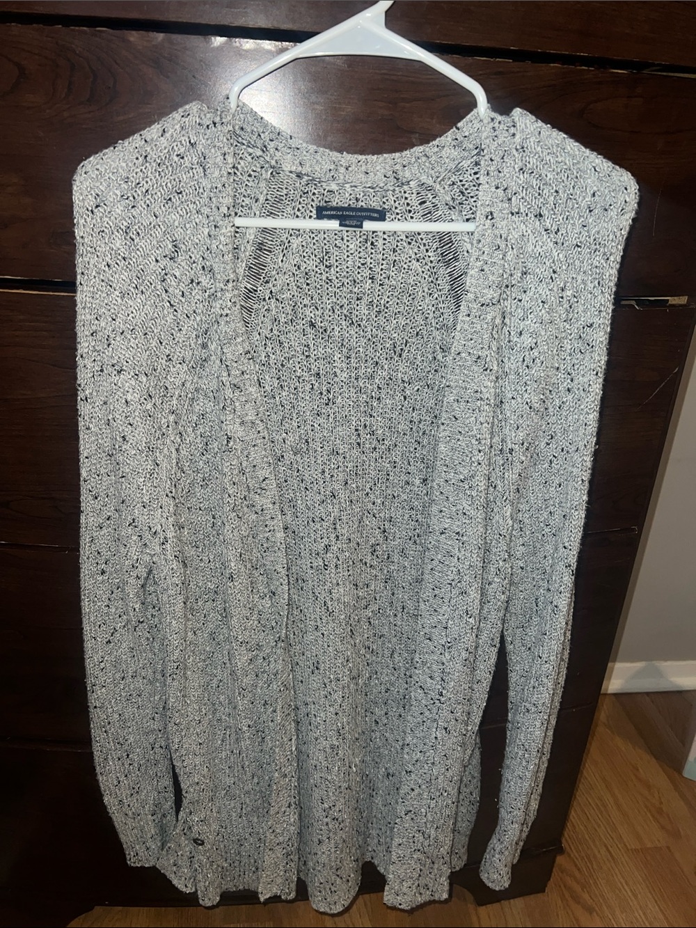 American Eagle Outfitters Speckled Knit Open-Front Cardigan - Light Gray